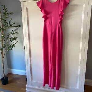 Elegant Pink Ruffle Sleeve Dress